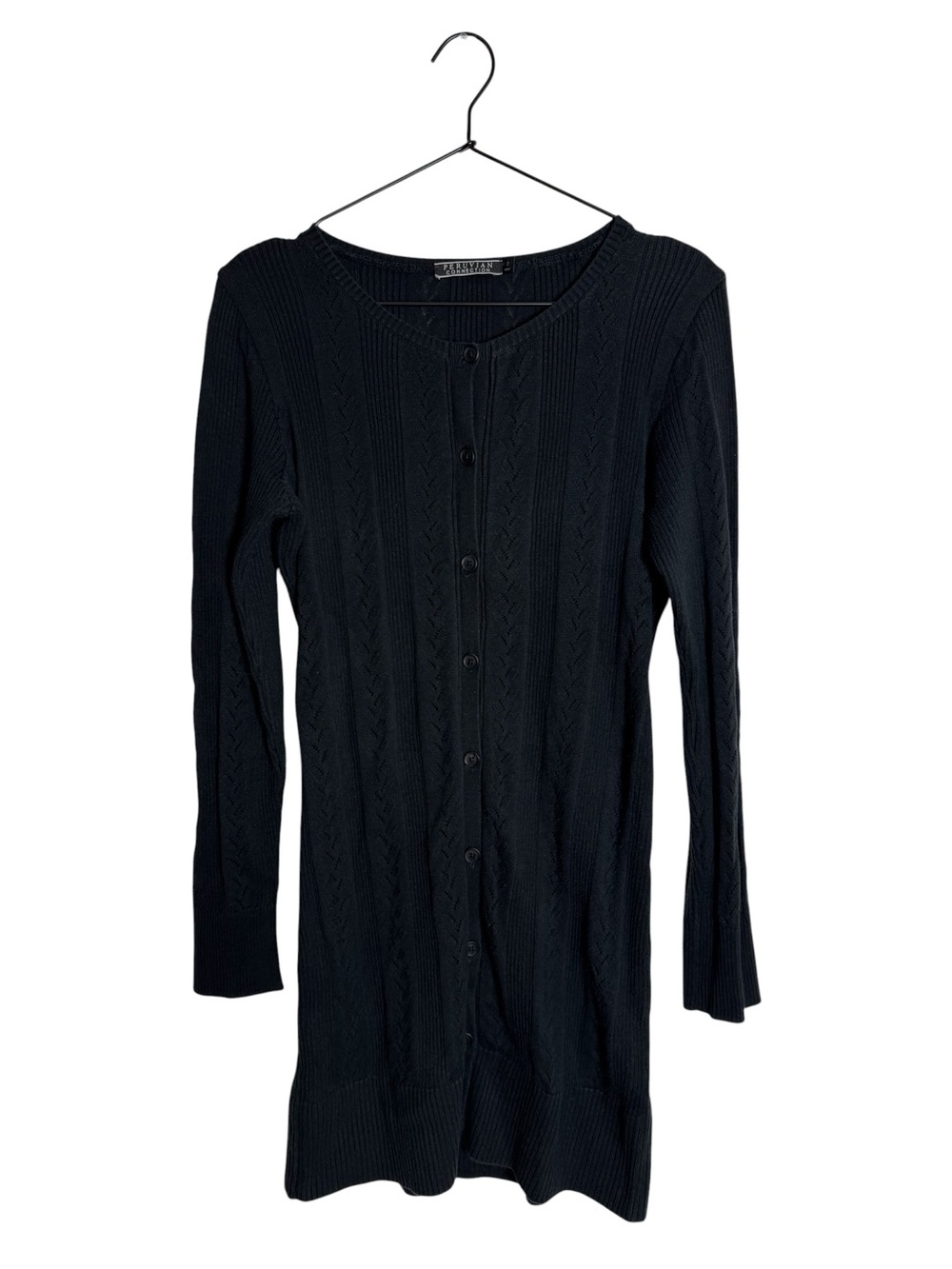 Peruvian Connection Pima Cotton Tencel Black Cable Knit Sweater Dress S